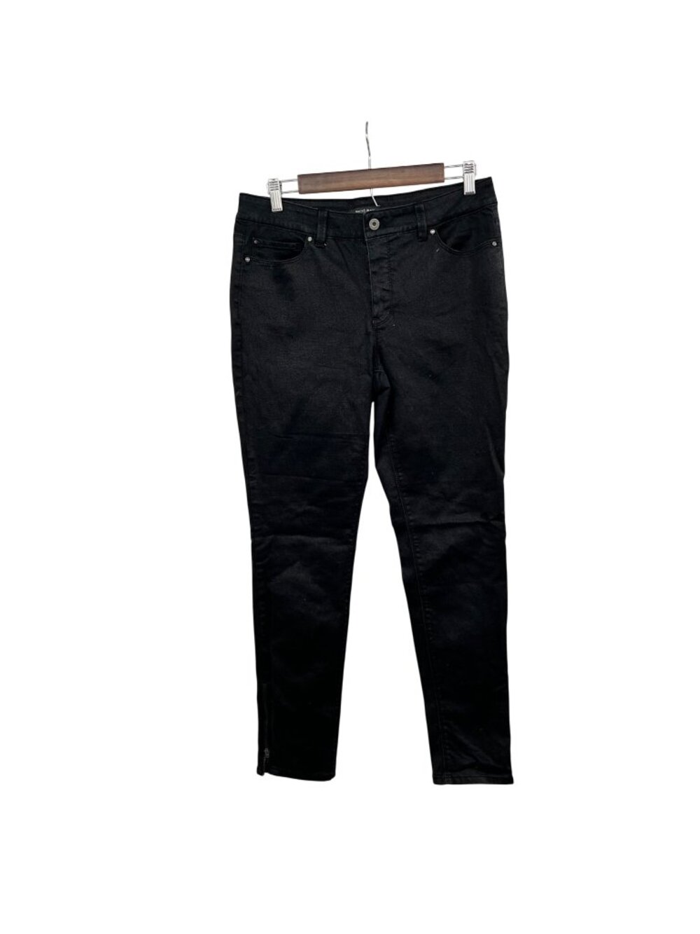 WHBM Womens Skinny Leg Jeans Mid Rise Black Ankle Zip Size 10